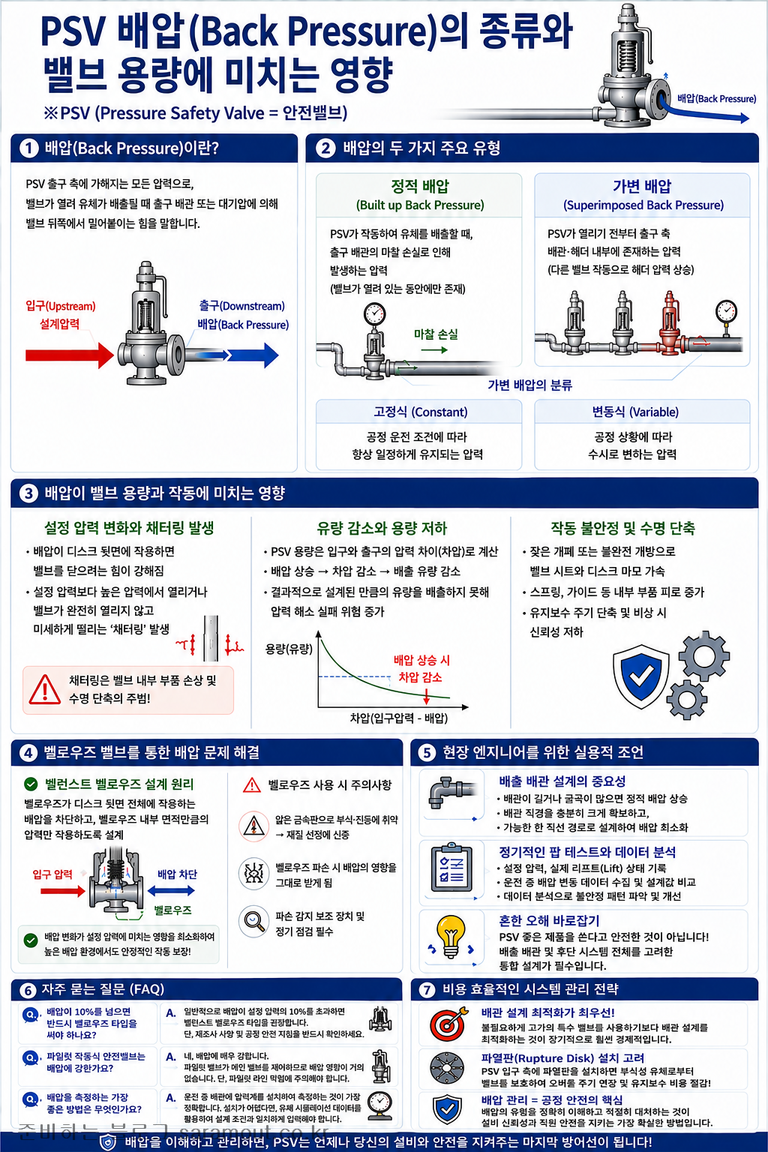 PSV 배압(Back Pressure)의 종류와 밸브 용량에 미치는 영향 5 PSV 배압과 밸브 용량 영향 인포그래픽 결과