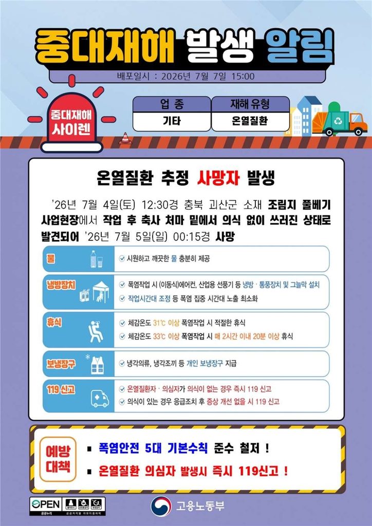 0055 중대재해사이렌 26년 07월 07일화 충북 괴산군 폭염 작업 후 온열질환 사망 thumb kosha 796 970x1372 2