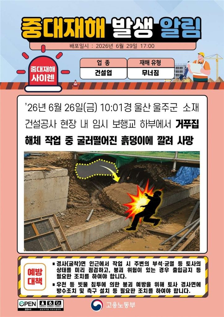 0064 중대재해사이렌 26년 06월 26일금 울산 울주군 건설공사 현장 거푸집 해체 중 흙덩이 깔려 사망 thumb kosha 787 970x1372 2